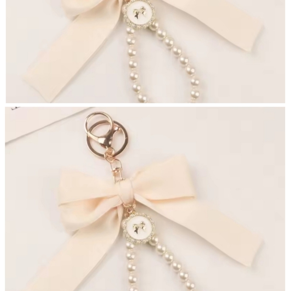Elegant White Bow Phone Case with Pearl Chain